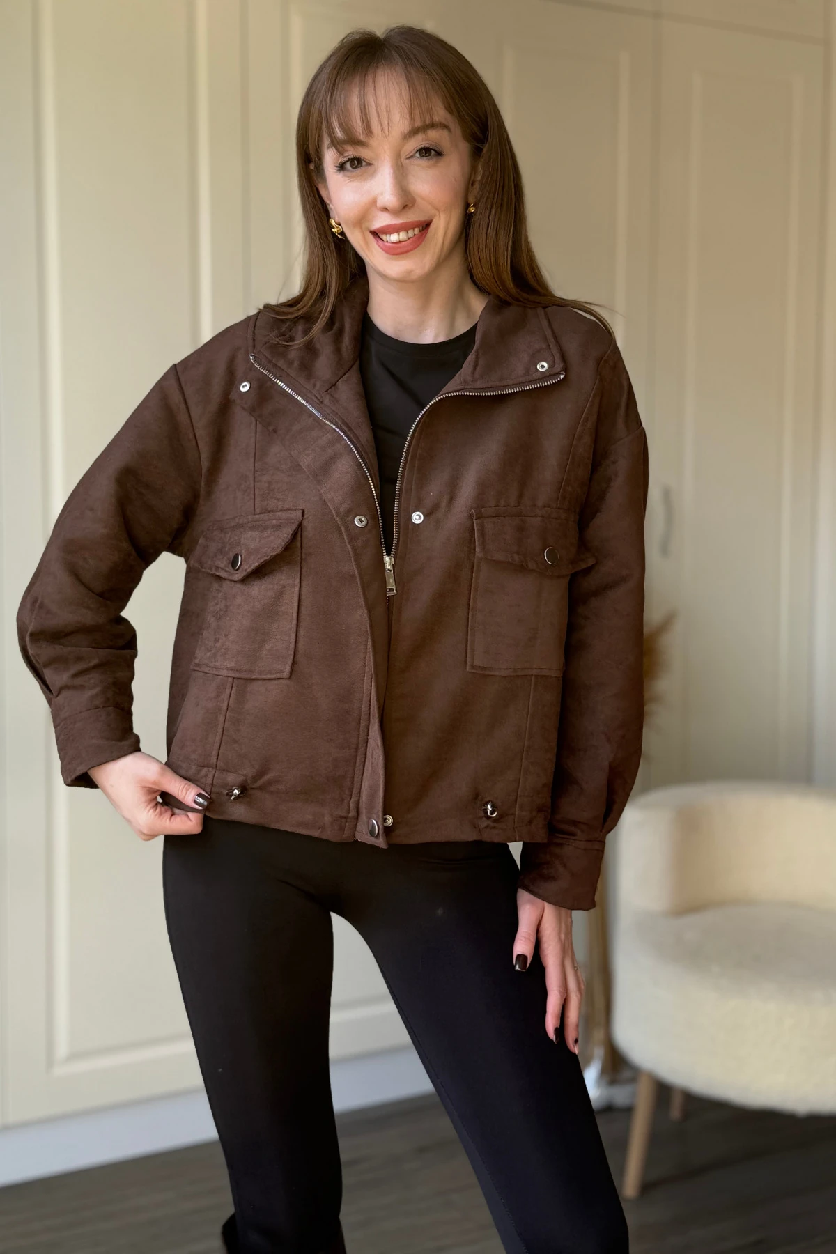 Lastikli Süet Ceket