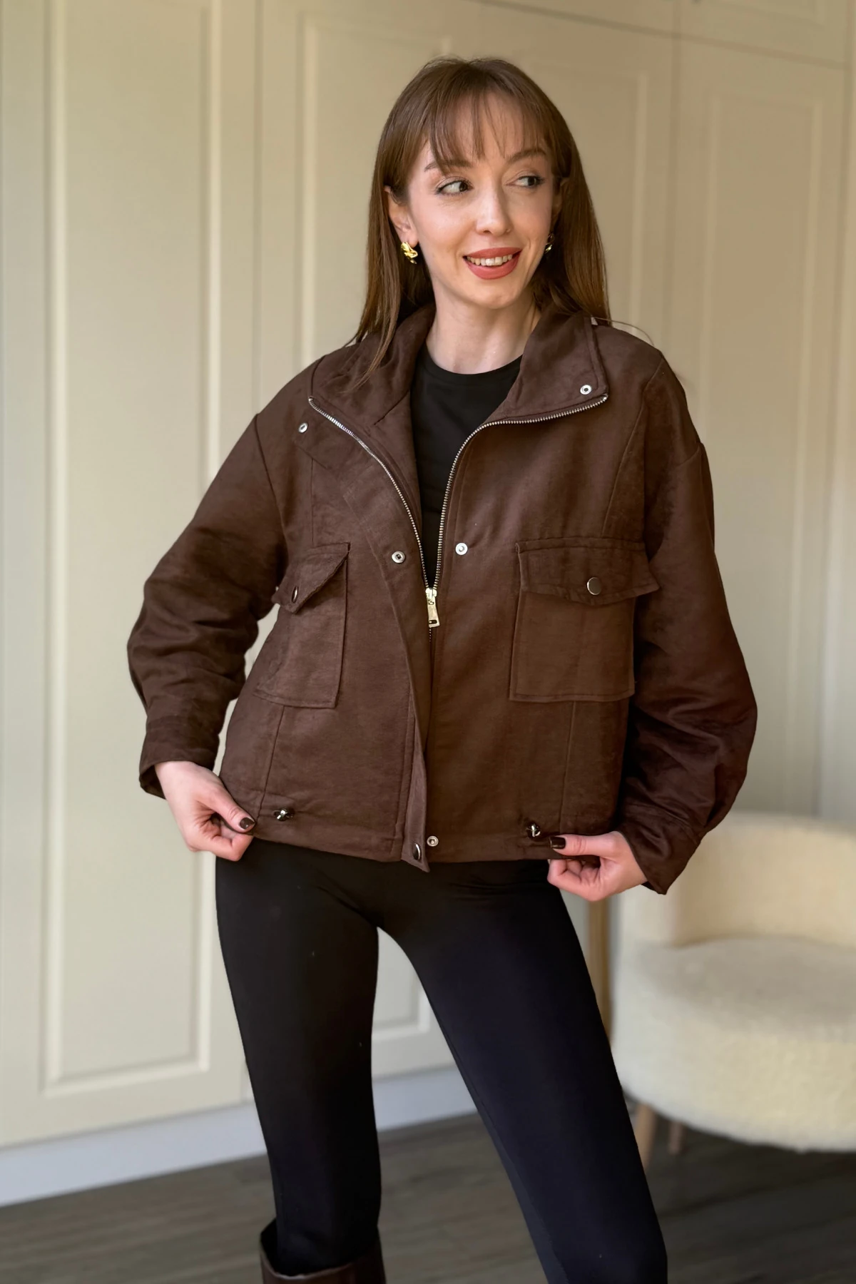 Lastikli Süet Ceket