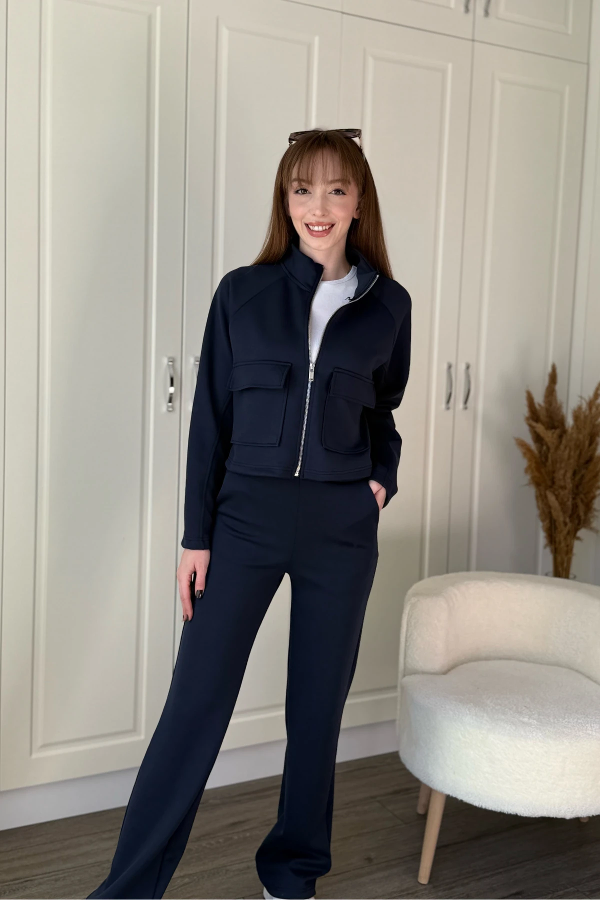 Cepli Fermuarlı Crop Premium Modal Kumaş Takım