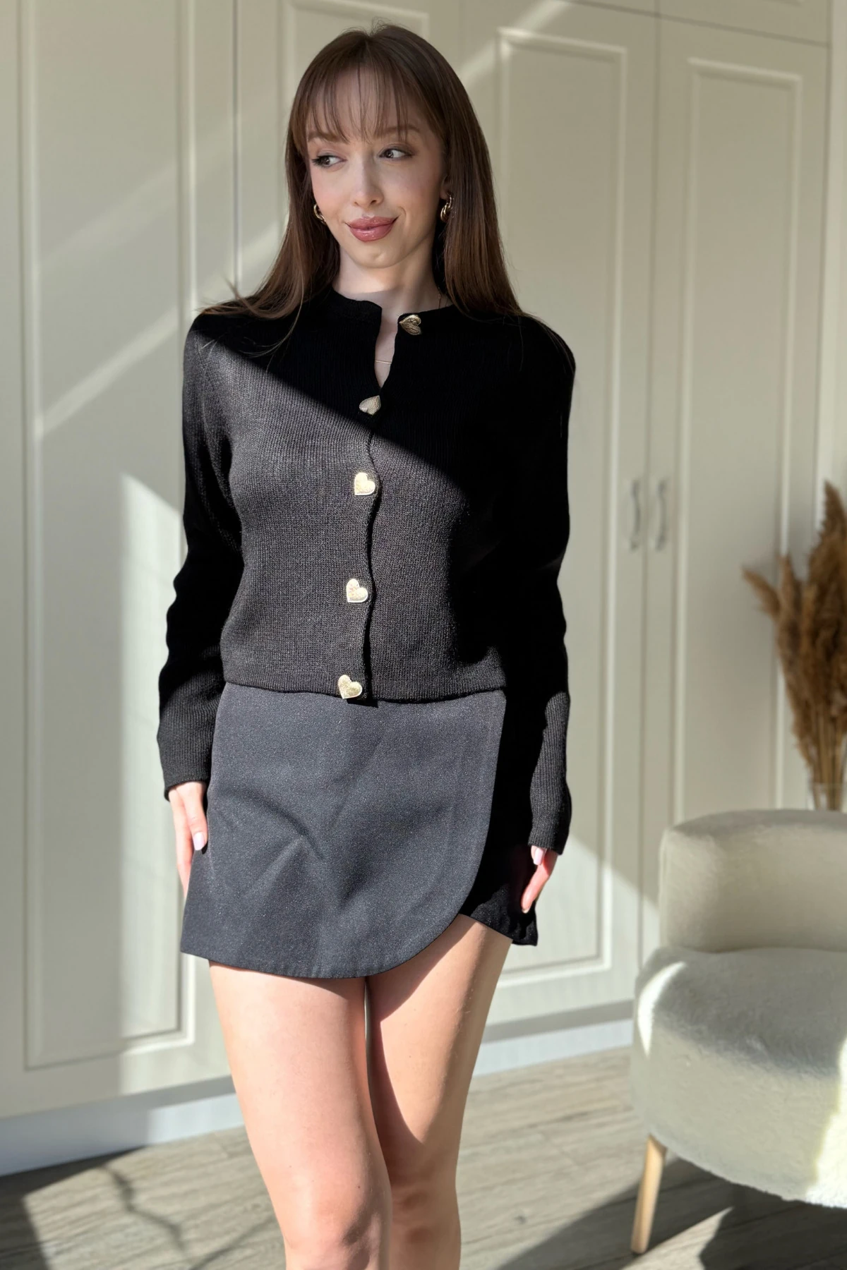 Kalp Detaylı Triko Hırka