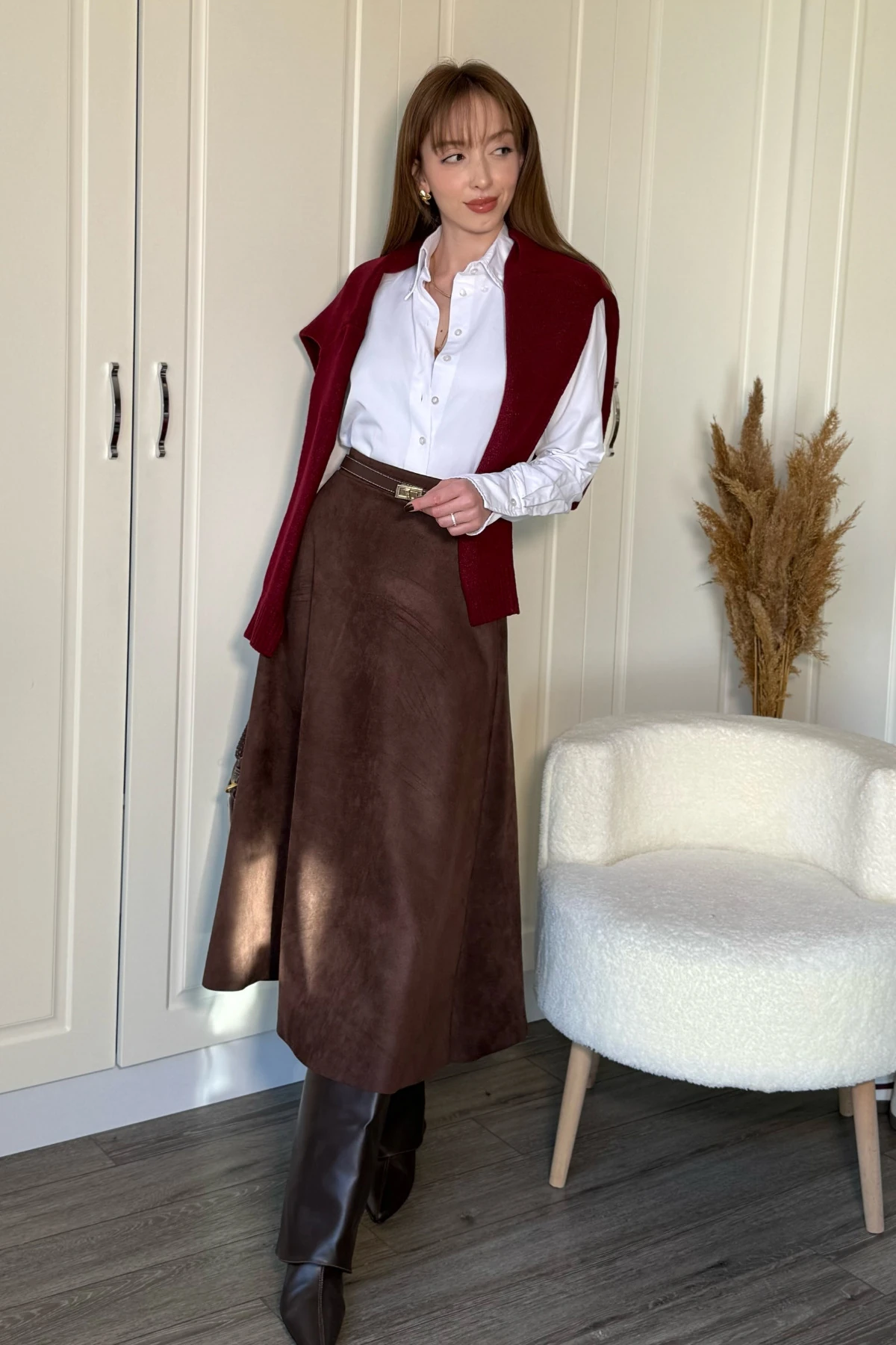 Süet Şık Midi Etek