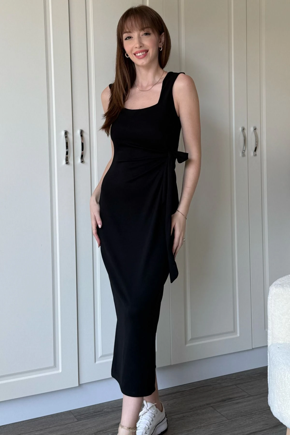 Yandan Bağlamalı Modal Askılı Elbise