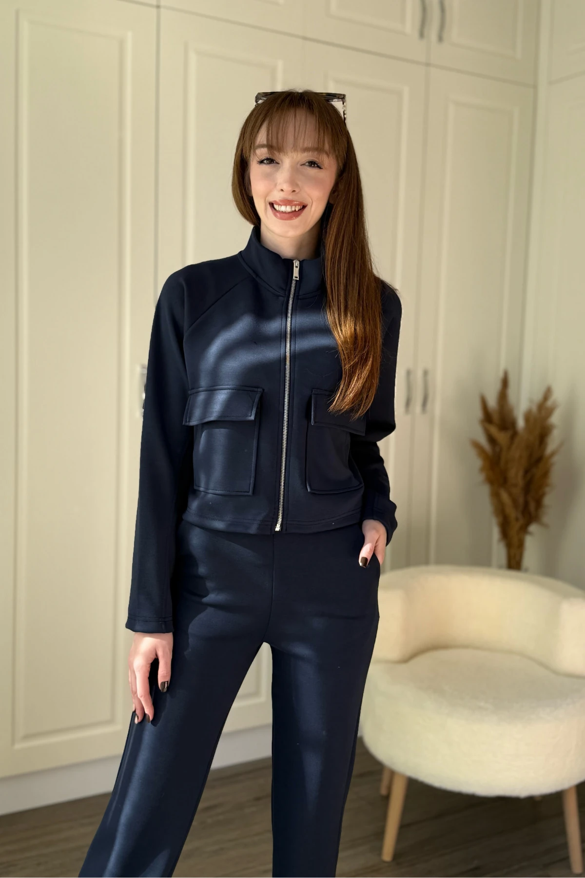 Cepli Fermuarlı Crop Premium Modal Kumaş Takım