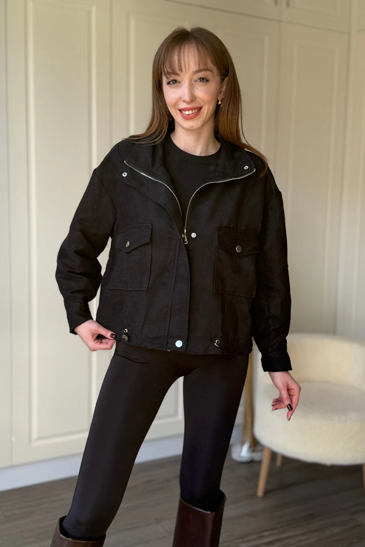 Lastikli Süet Ceket