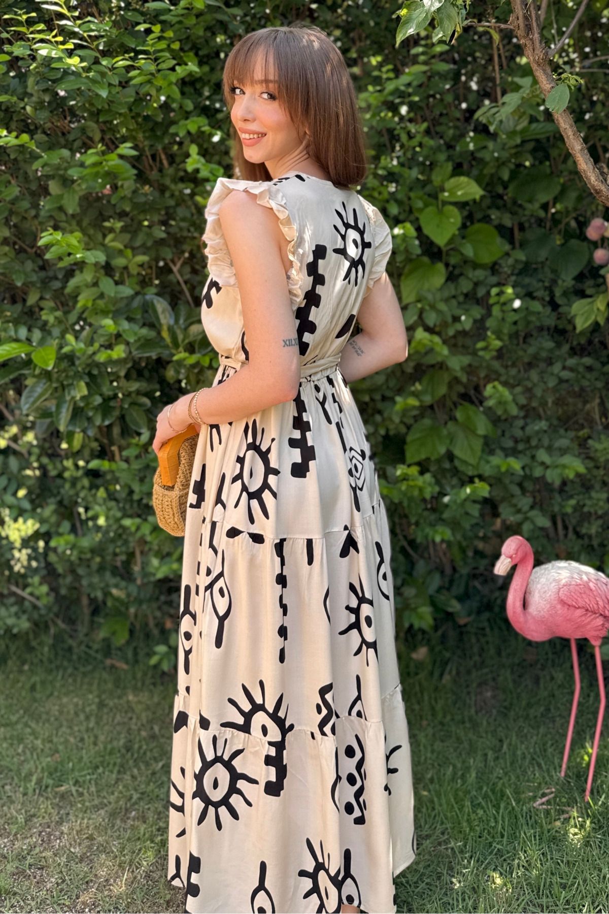 Kruvaze Desenli Midi Elbise