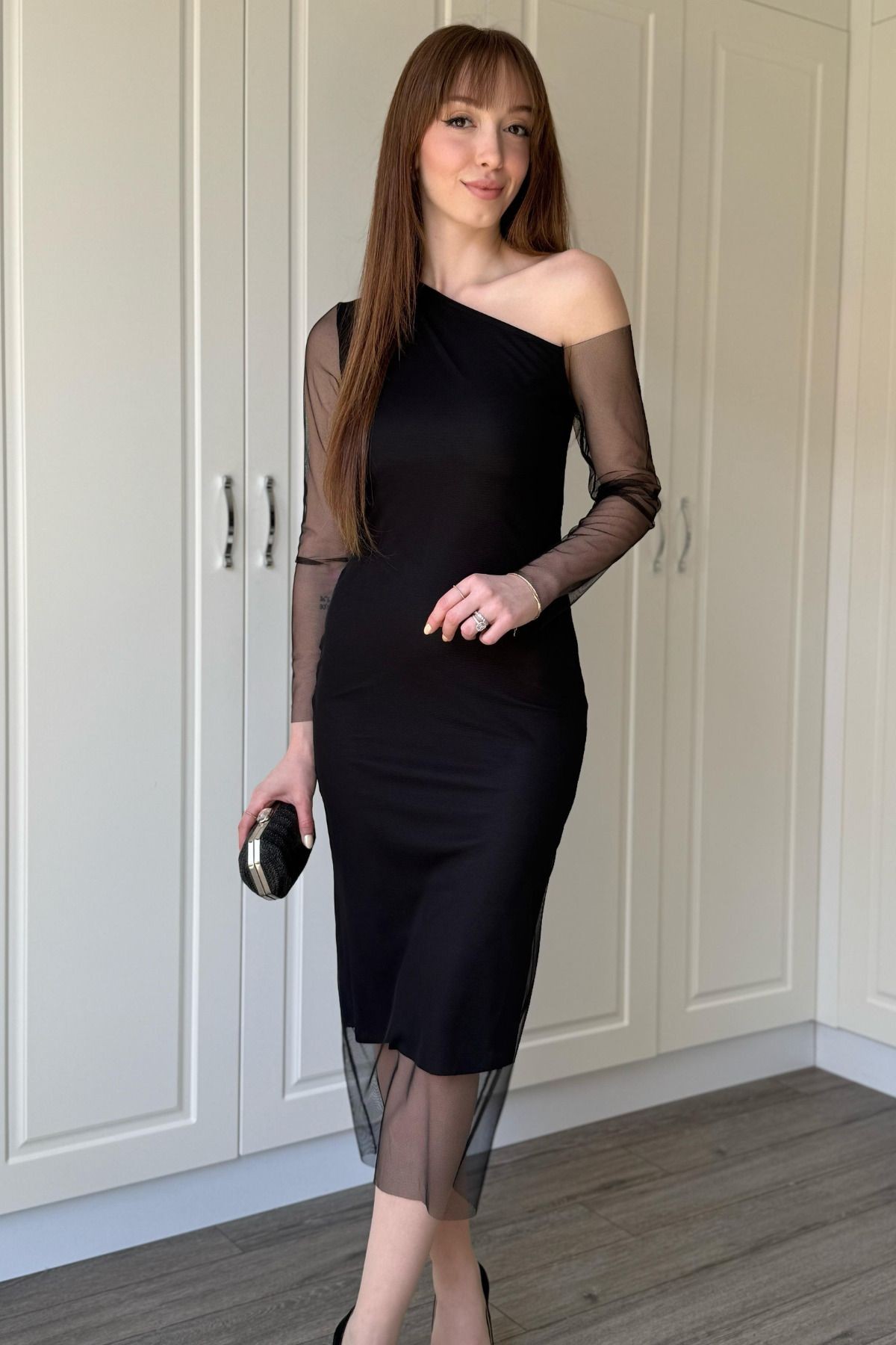 Siyah Midi Tül Elbise
