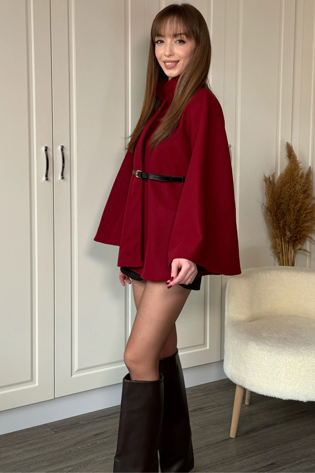 Gold Düğmeli Önü Biyeli Kemeri Çıkarılabilir Panço