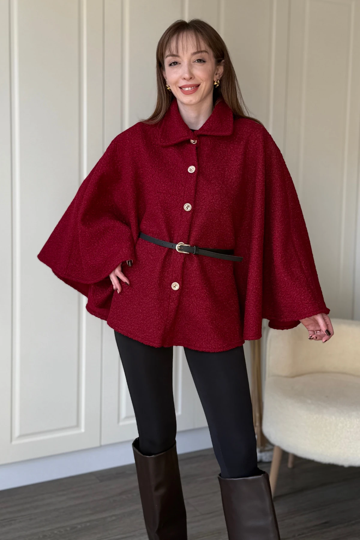 Kemeri Çıkarılabilir Buklet Bordo Panço