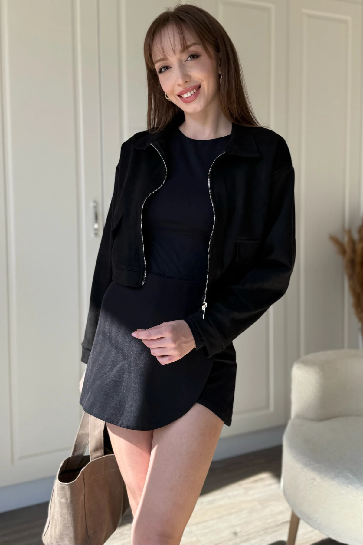 Süet Crop Fermuarlı Ceket