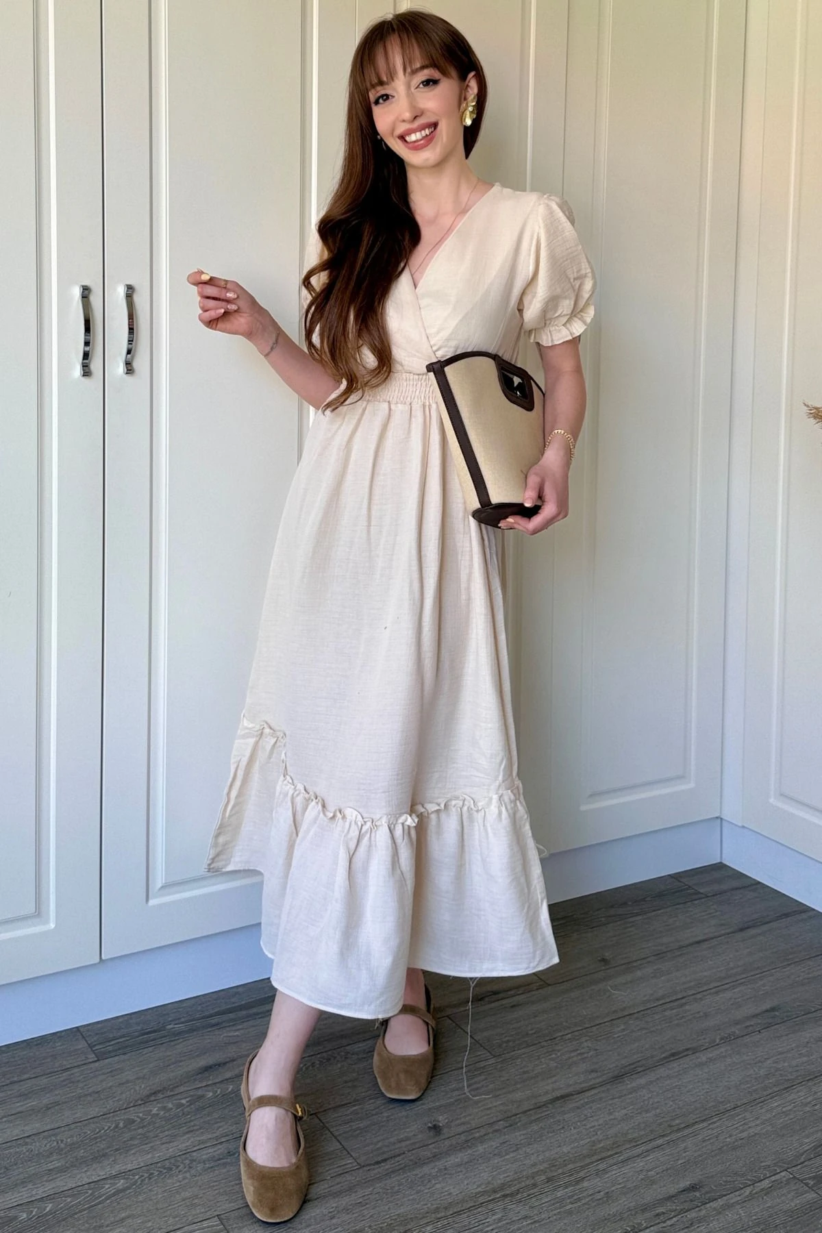 Müslin Kumaş Kısa Kol Elbise