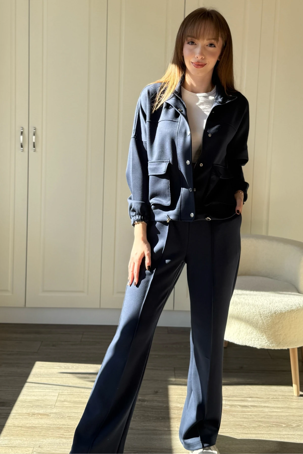 Düğmeli Fermuarlı Premium Modal Kumaş Pantolon Hırka Takım