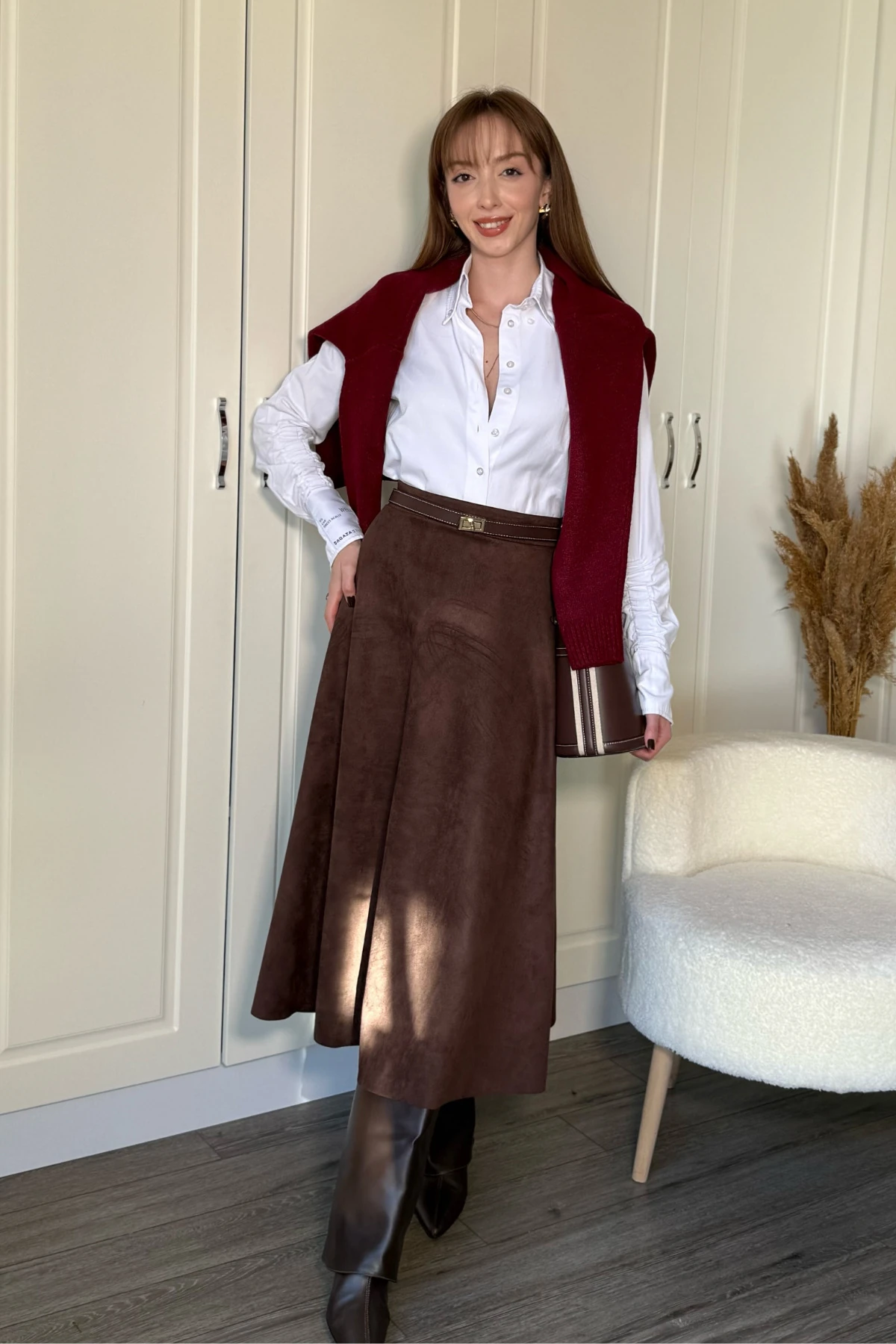 Süet Şık Midi Etek