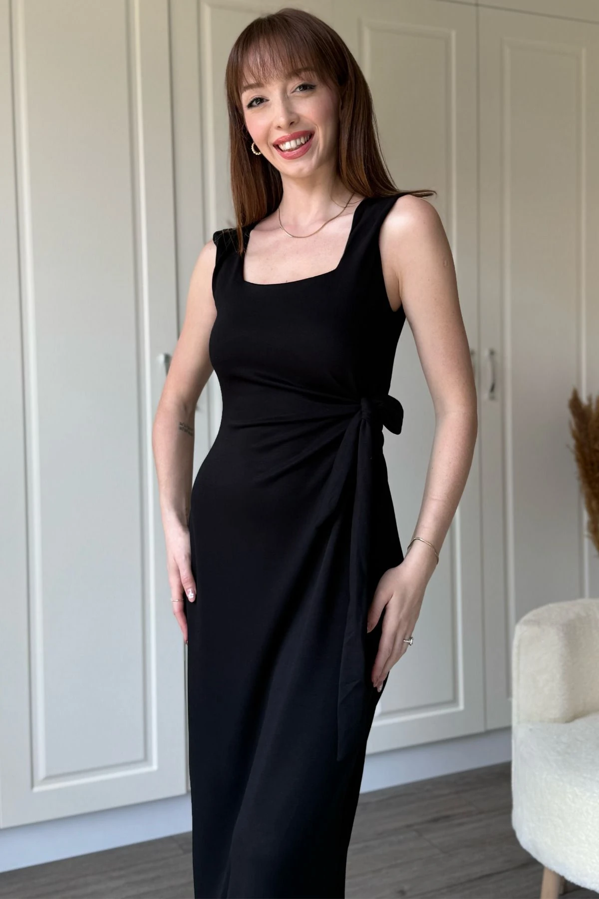 Yandan Bağlamalı Modal Askılı Elbise