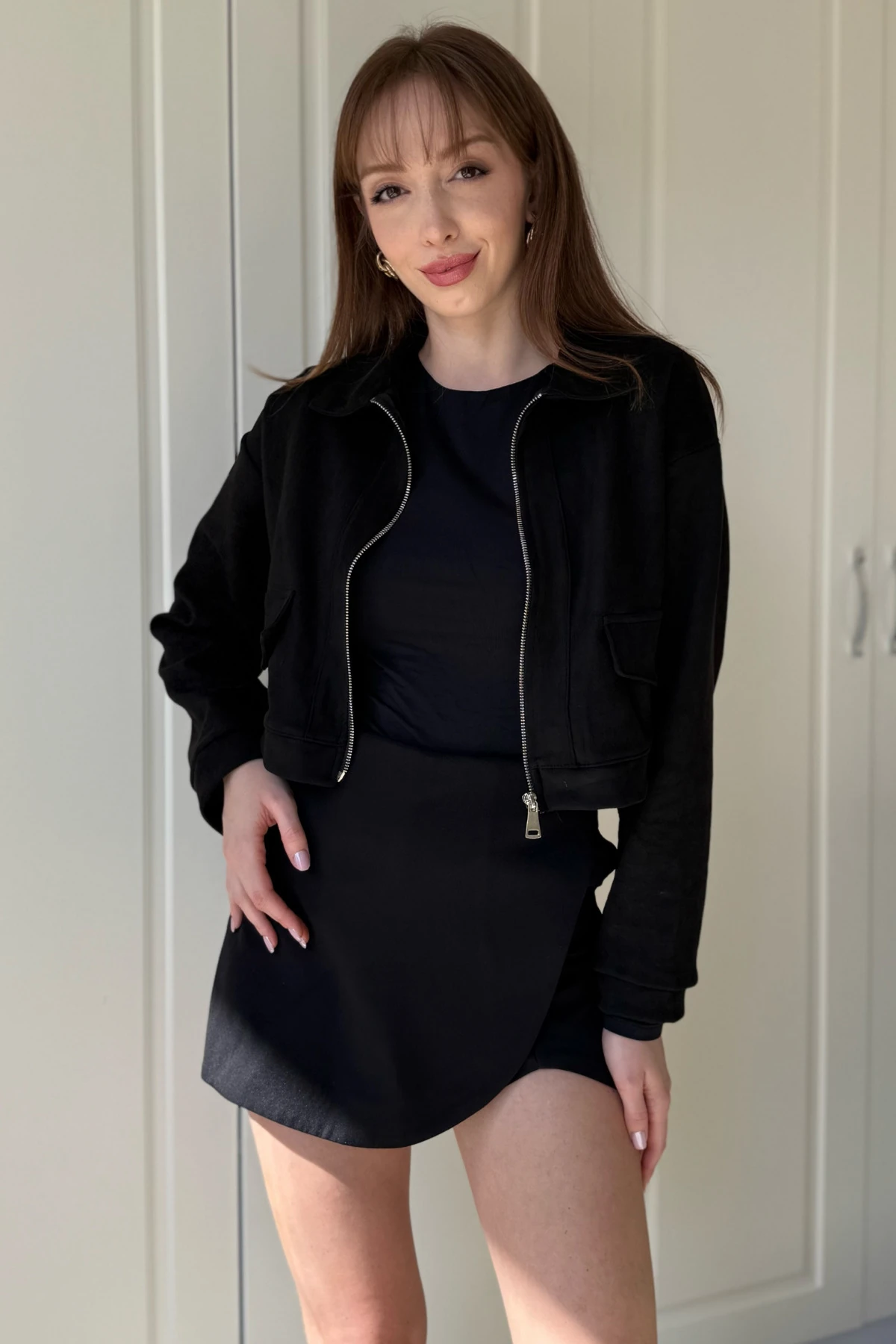 Süet Crop Fermuarlı Ceket