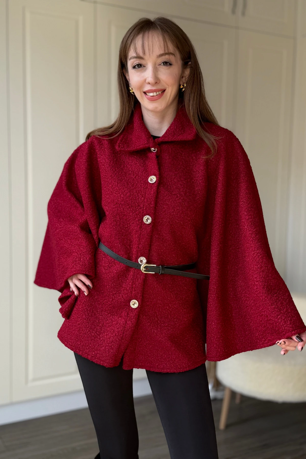 Kemeri Çıkarılabilir Buklet Bordo Panço