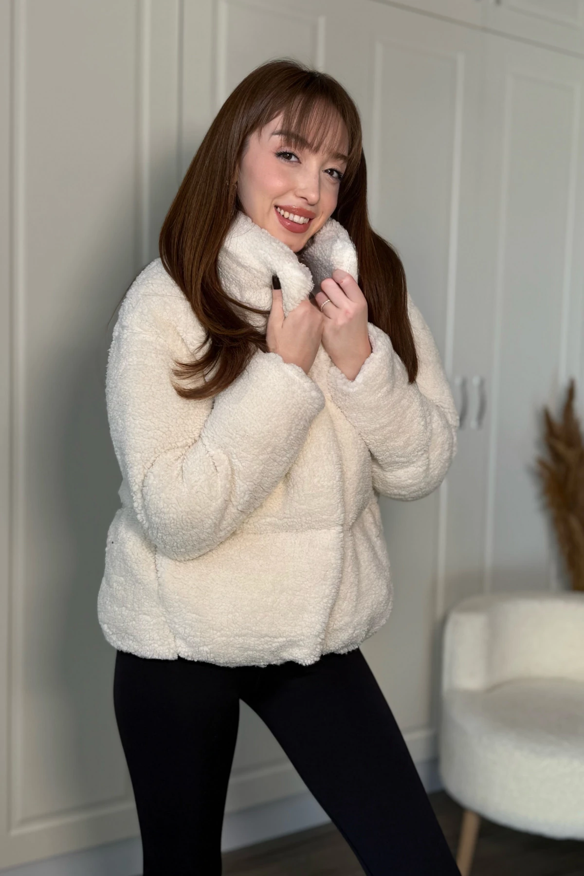 Peluş Fermuarlı Kalın Mont