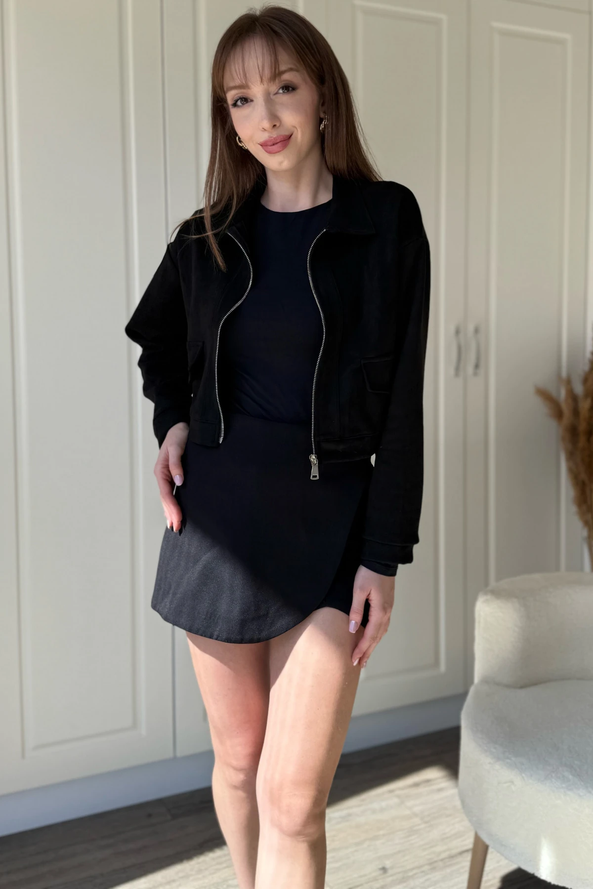 Süet Crop Fermuarlı Ceket