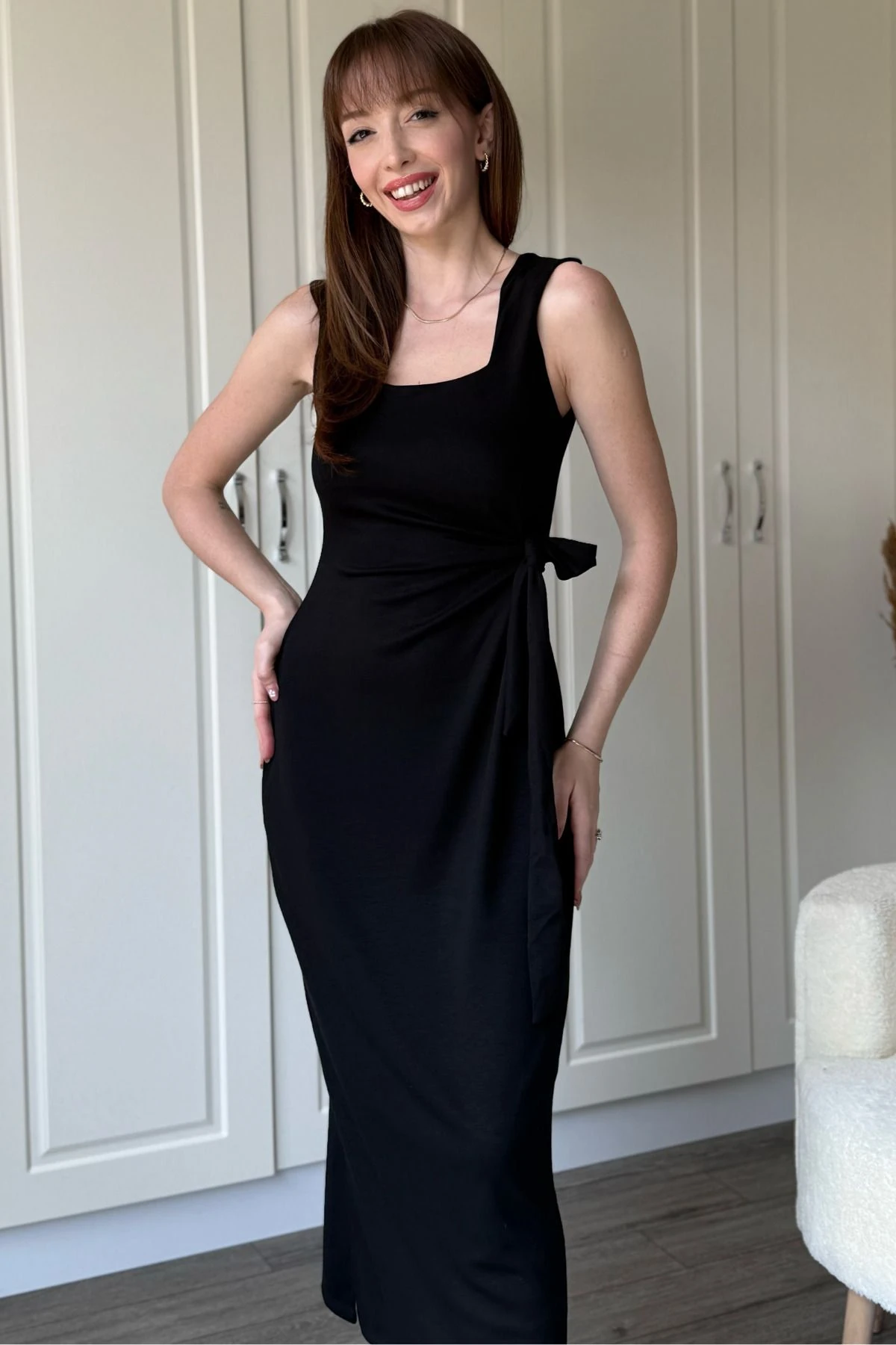 Yandan Bağlamalı Modal Askılı Elbise