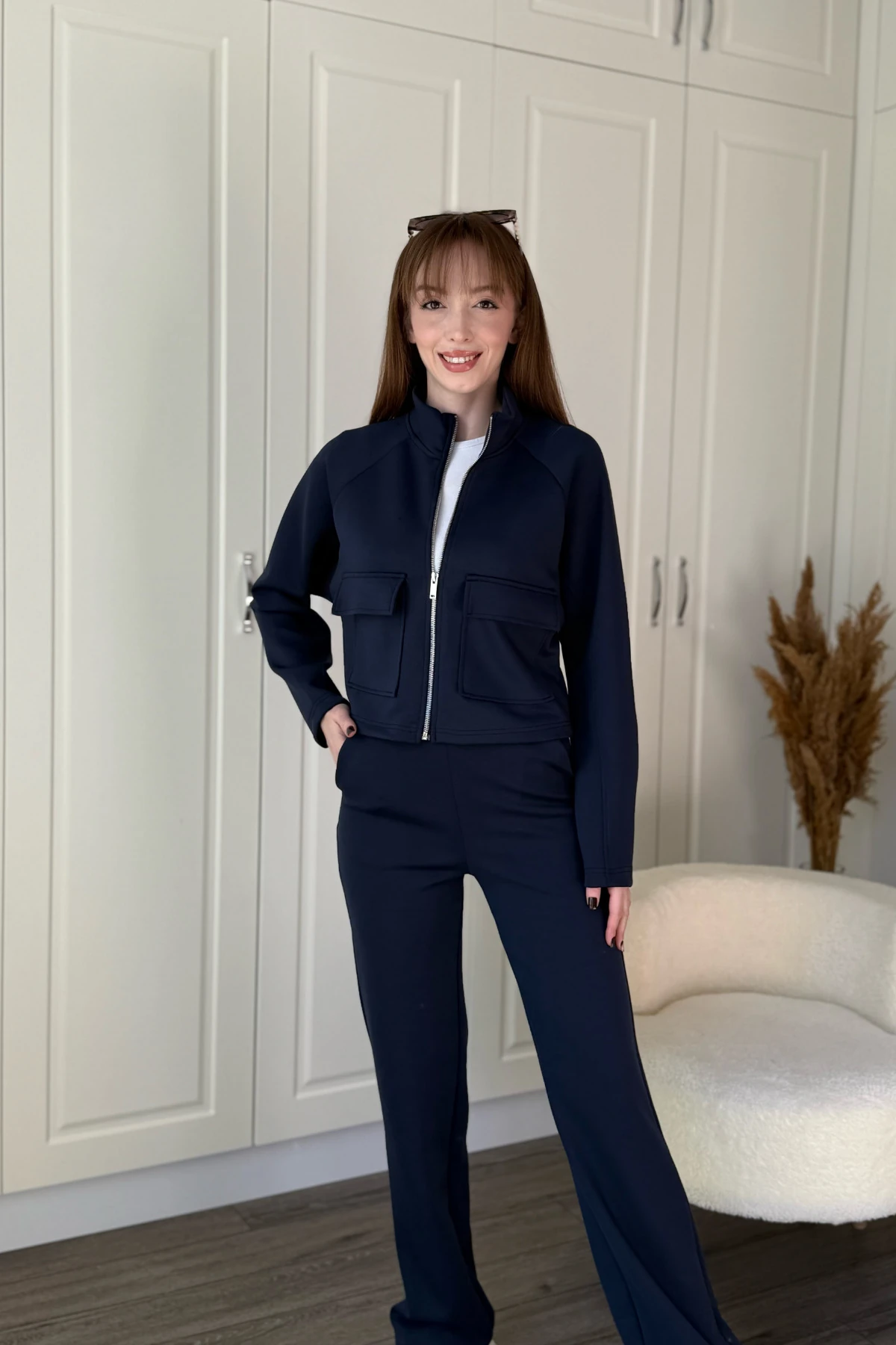 Cepli Fermuarlı Crop Premium Modal Kumaş Takım