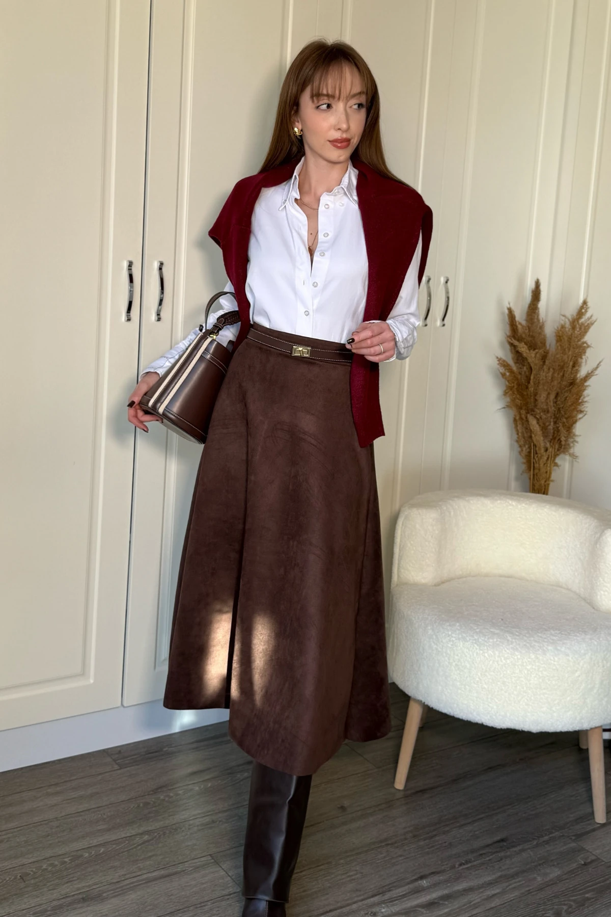 Süet Şık Midi Etek