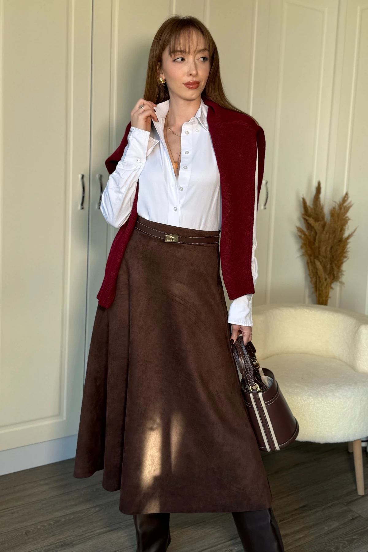 Süet Şık Midi Etek