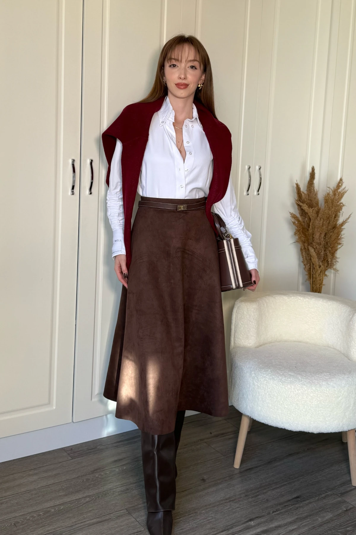 Süet Şık Midi Etek