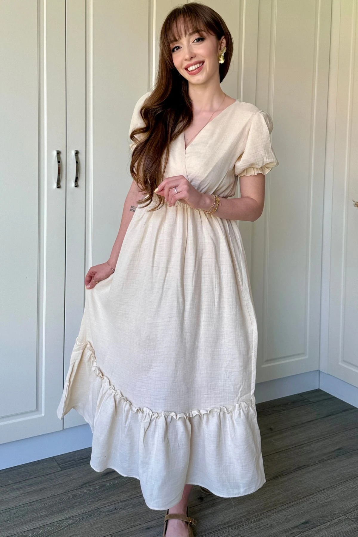 Müslin Kumaş Kısa Kol Elbise