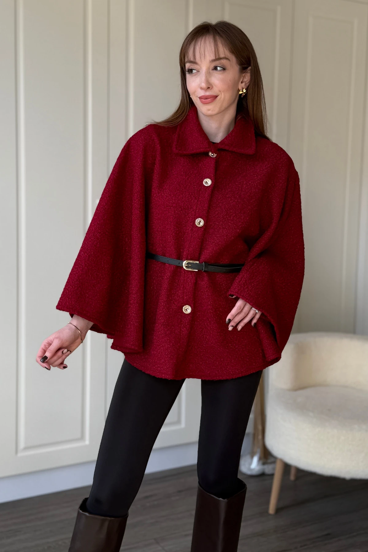 Kemeri Çıkarılabilir Buklet Bordo Panço