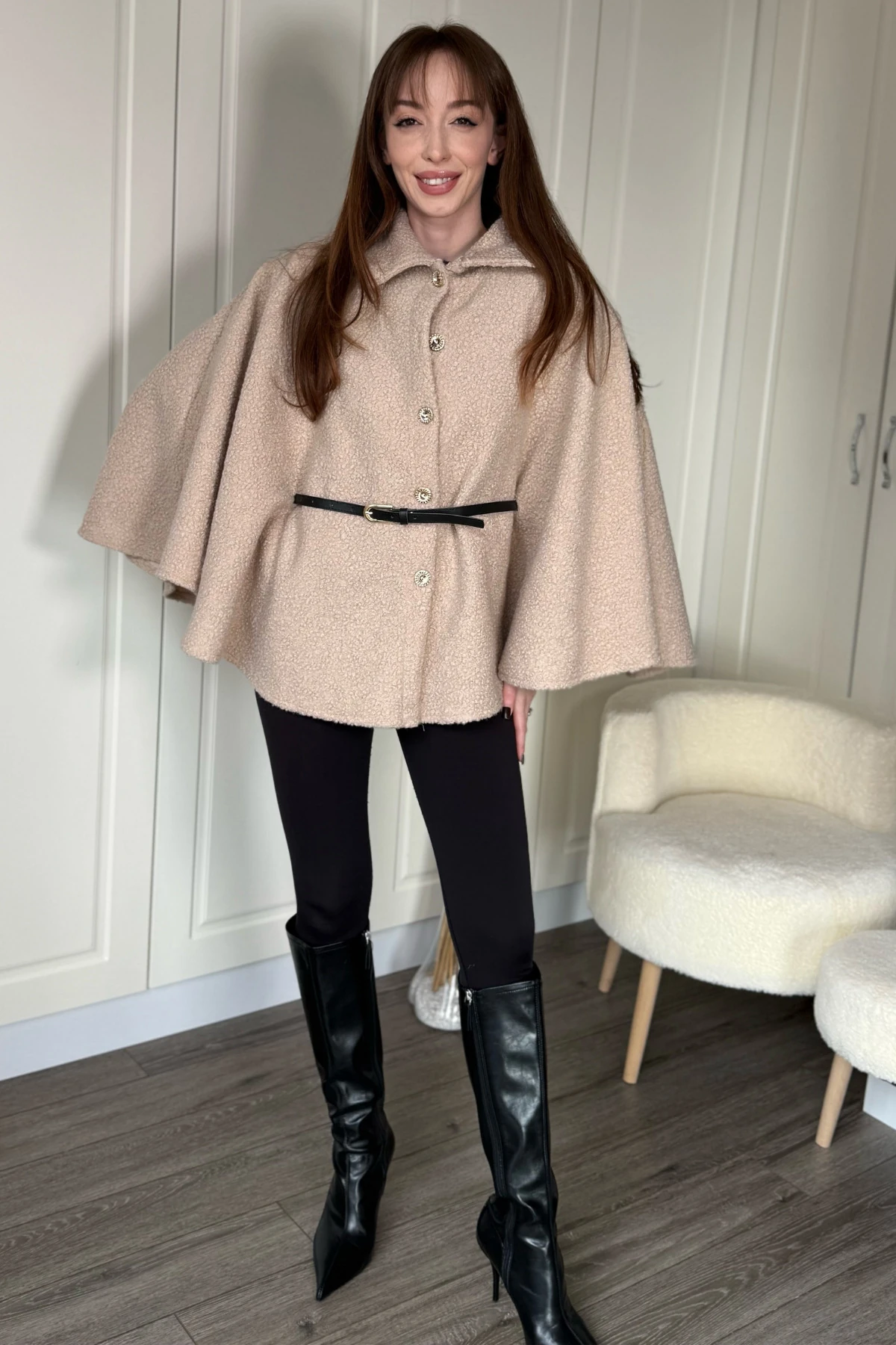 Kemeri Çıkarılabilir Buklet Bej Panço