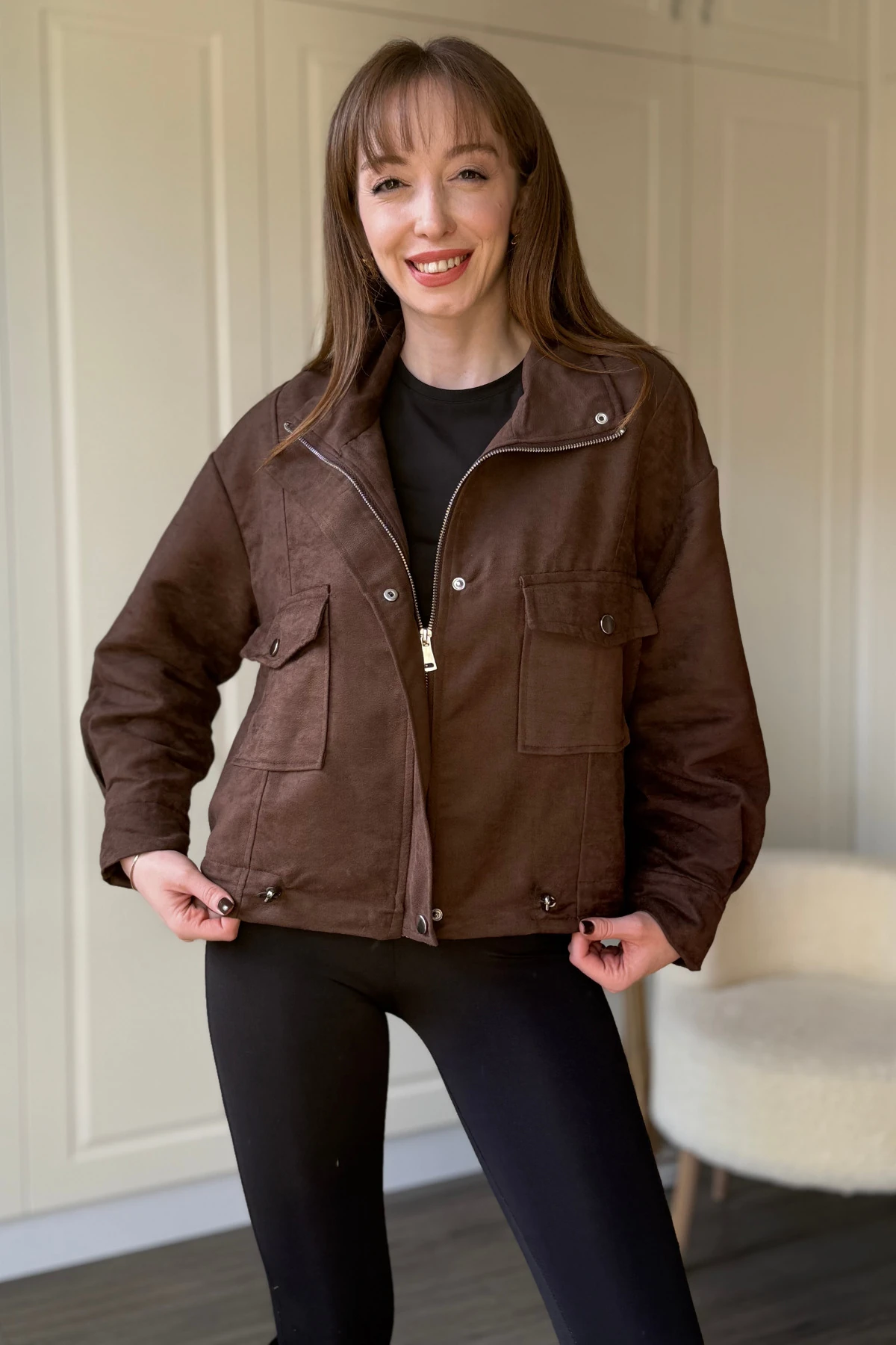 Lastikli Süet Ceket