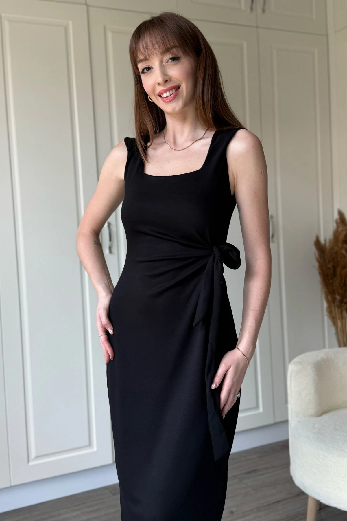 Yandan Bağlamalı Modal Askılı Elbise