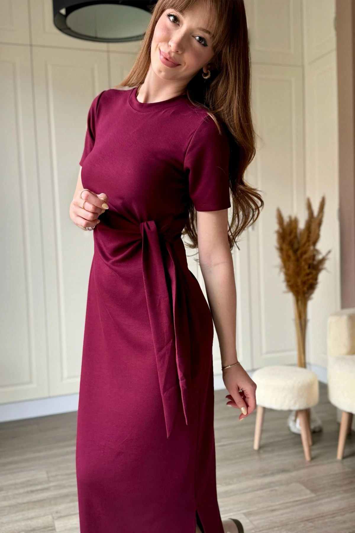 Bağlamalı Midi Modal Elbise