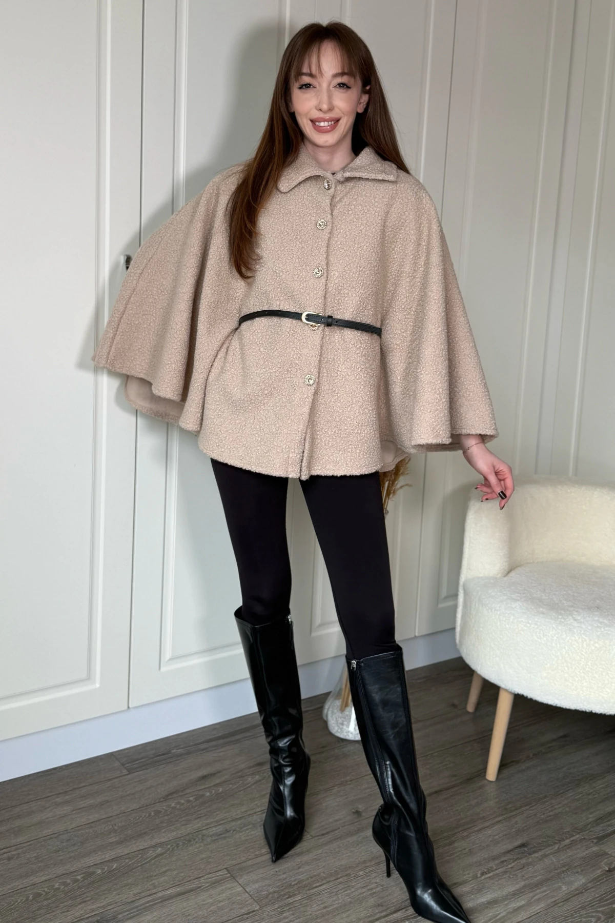 Kemeri Çıkarılabilir Buklet Bej Panço