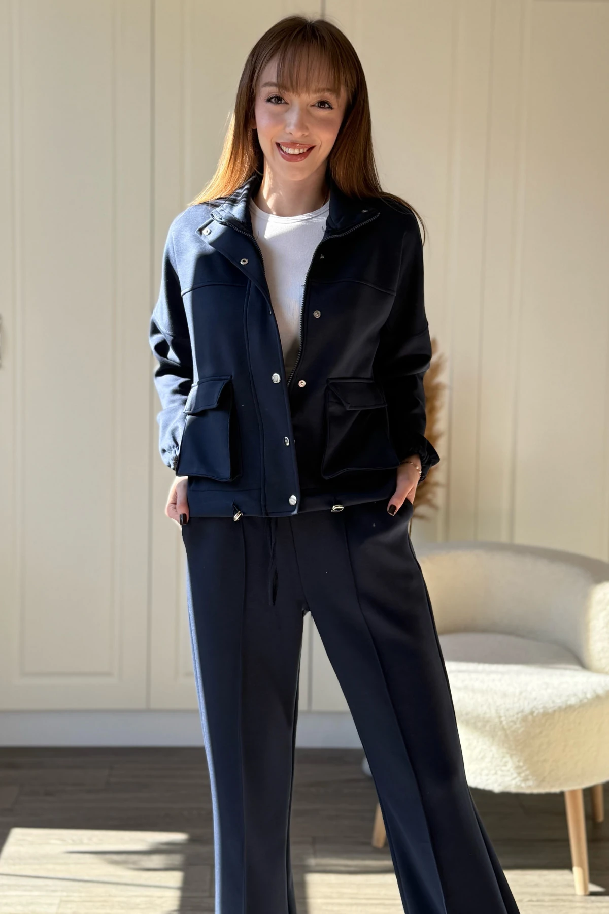 Düğmeli Fermuarlı Premium Modal Kumaş Pantolon Hırka Takım