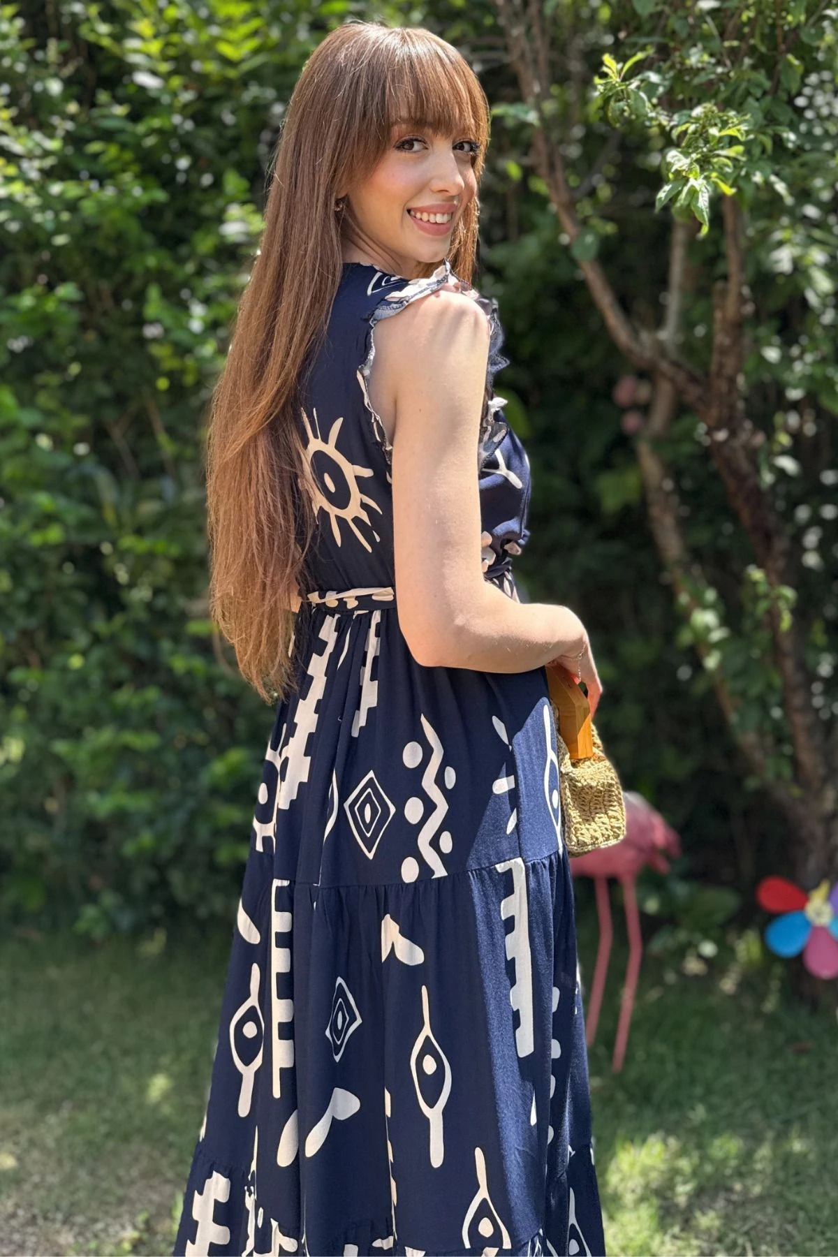 Kruvaze Desenli Midi Elbise