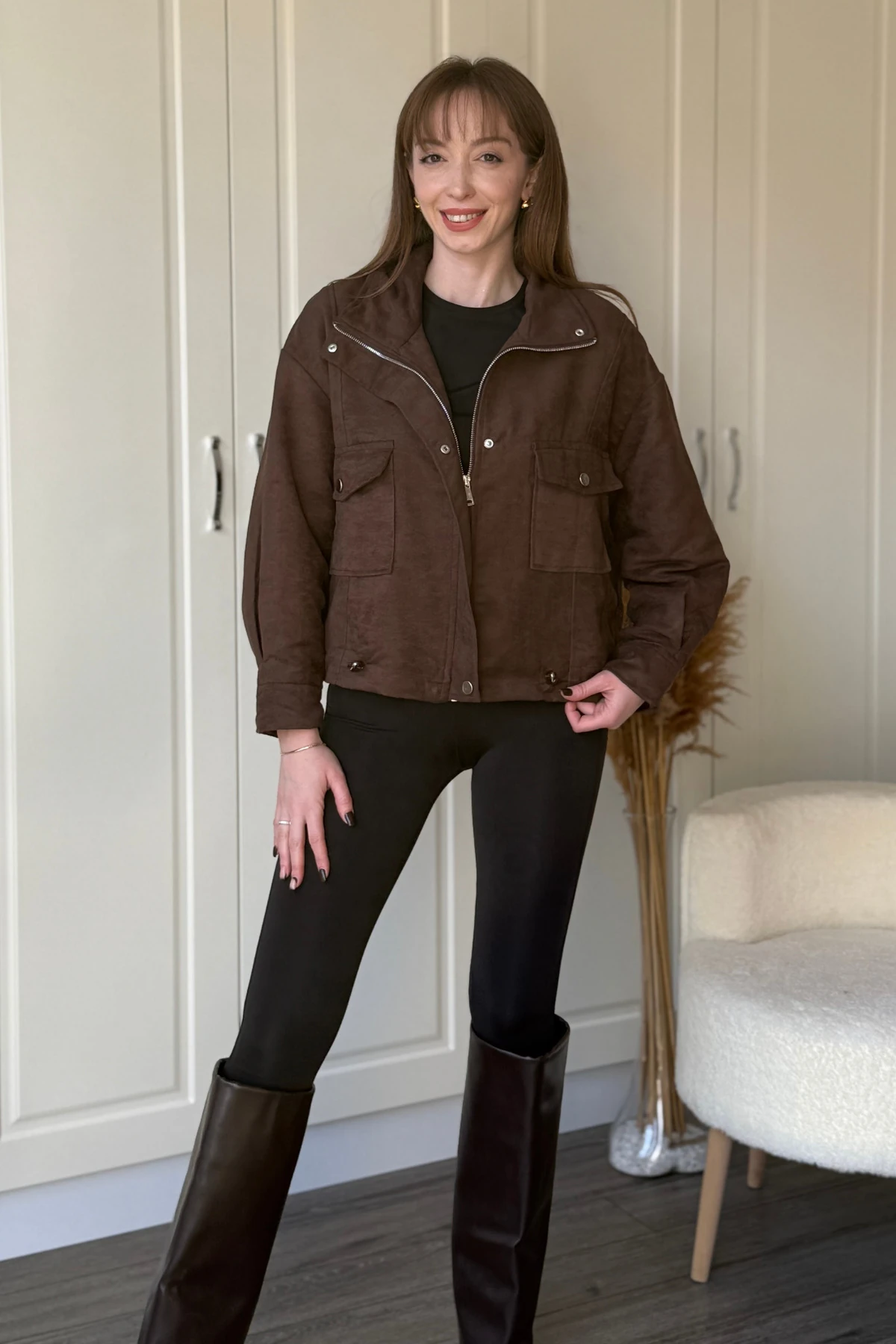 Lastikli Süet Ceket