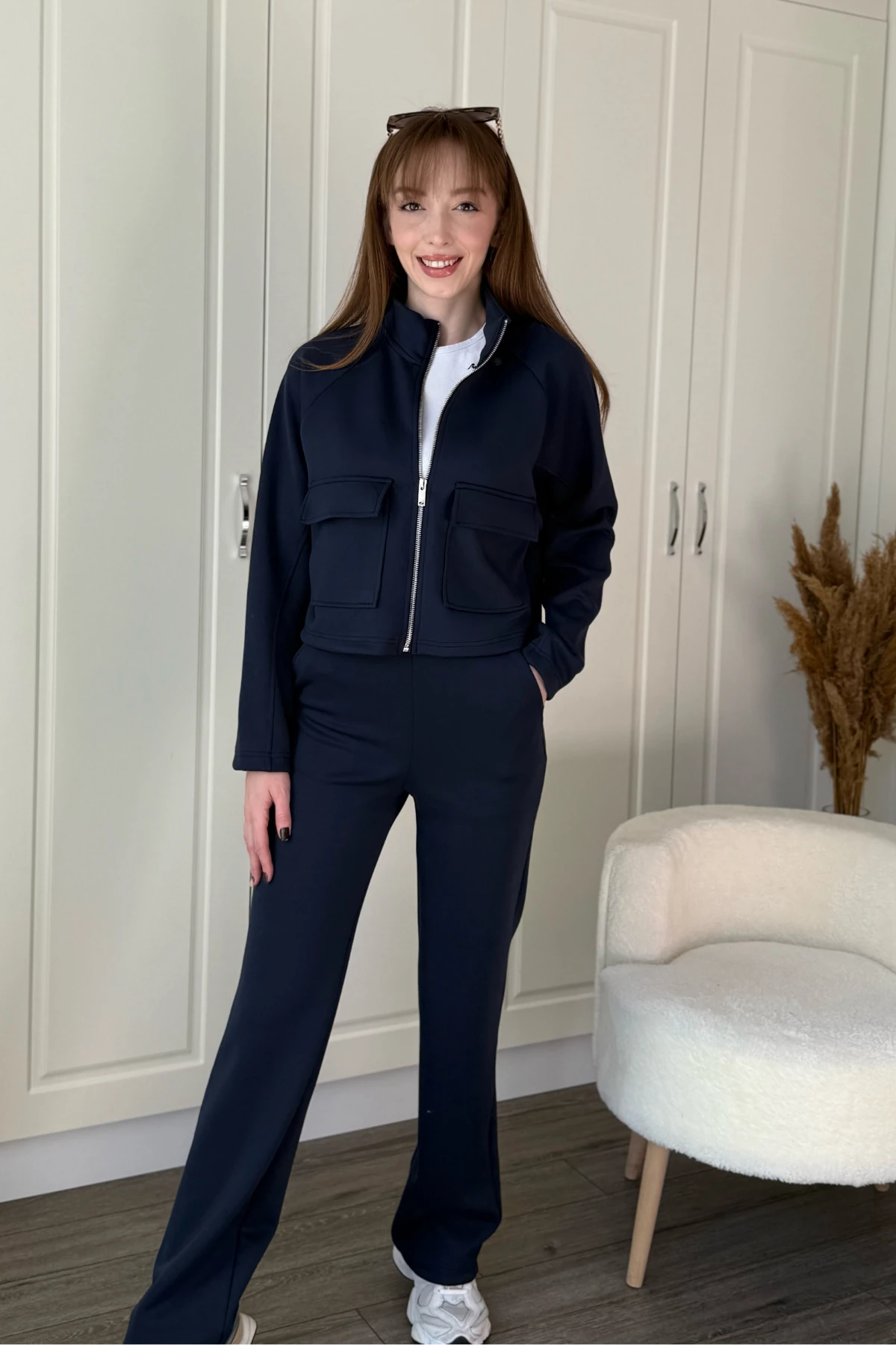 Cepli Fermuarlı Crop Premium Modal Kumaş Takım