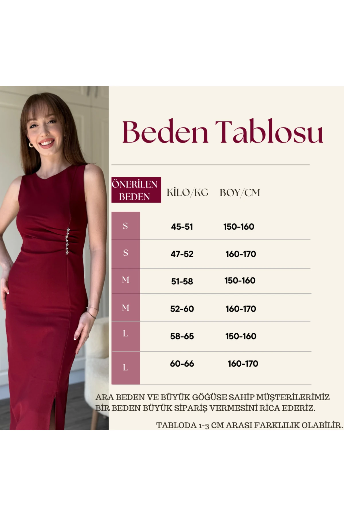 Taş Detaylı Yırtmaçlı Drapeli Bordo Elbise