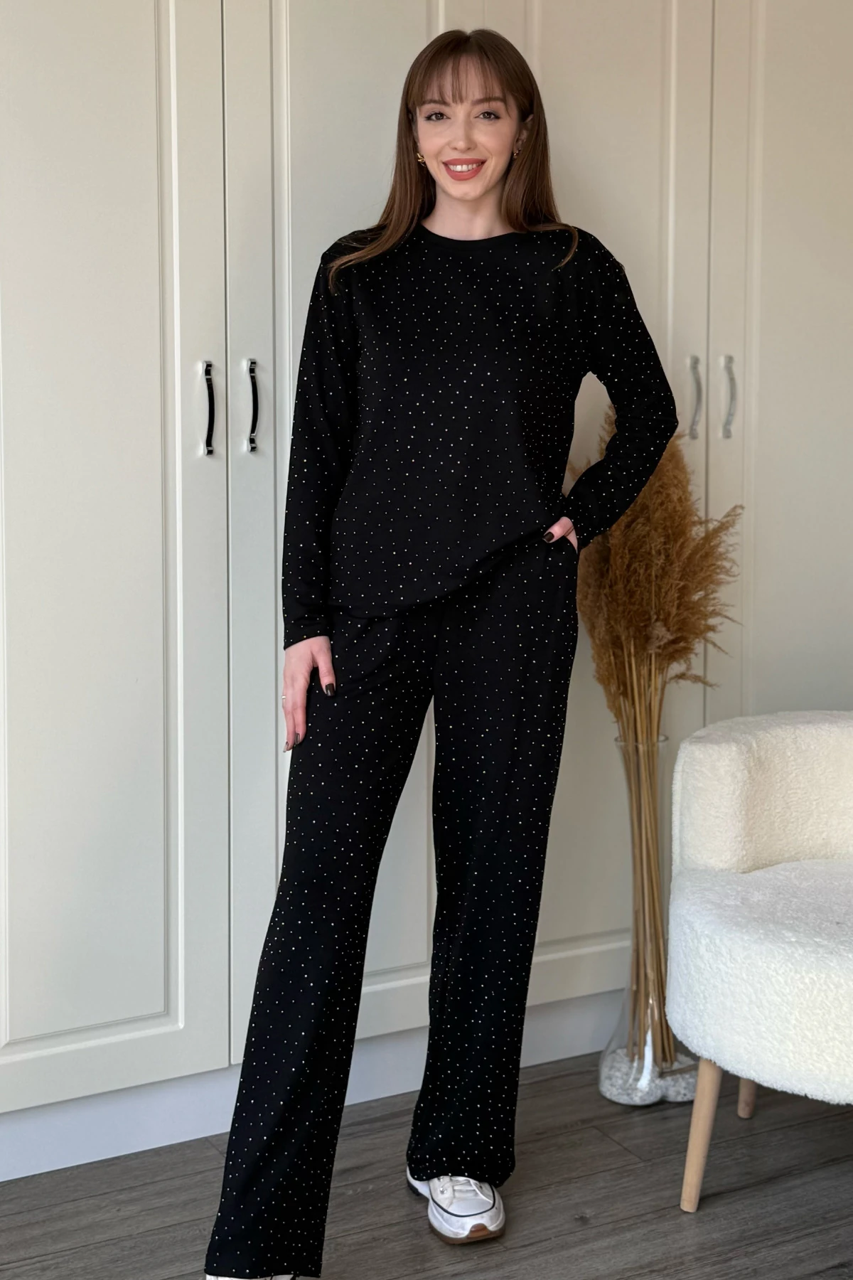 Taşlı Modal Sweatshirt Takım