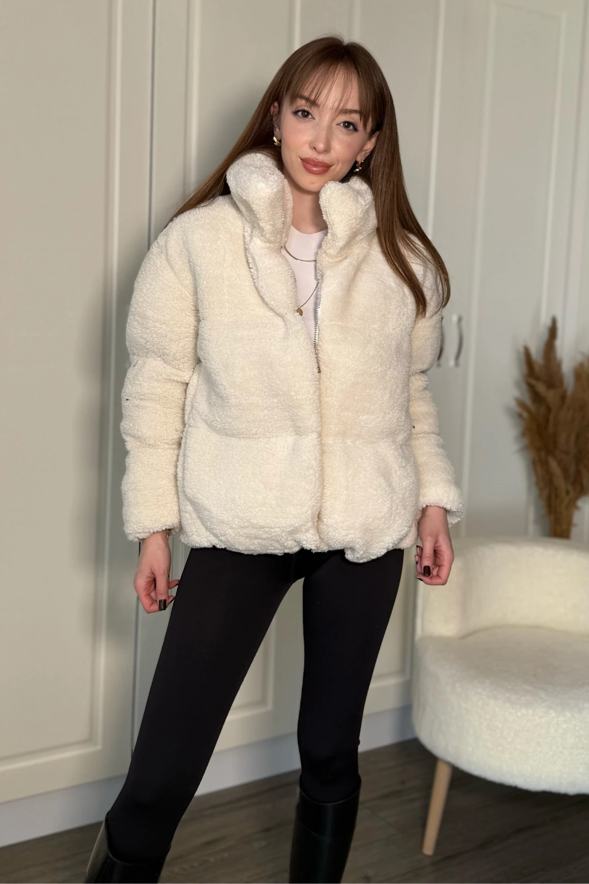 Peluş Fermuarlı Kalın Mont