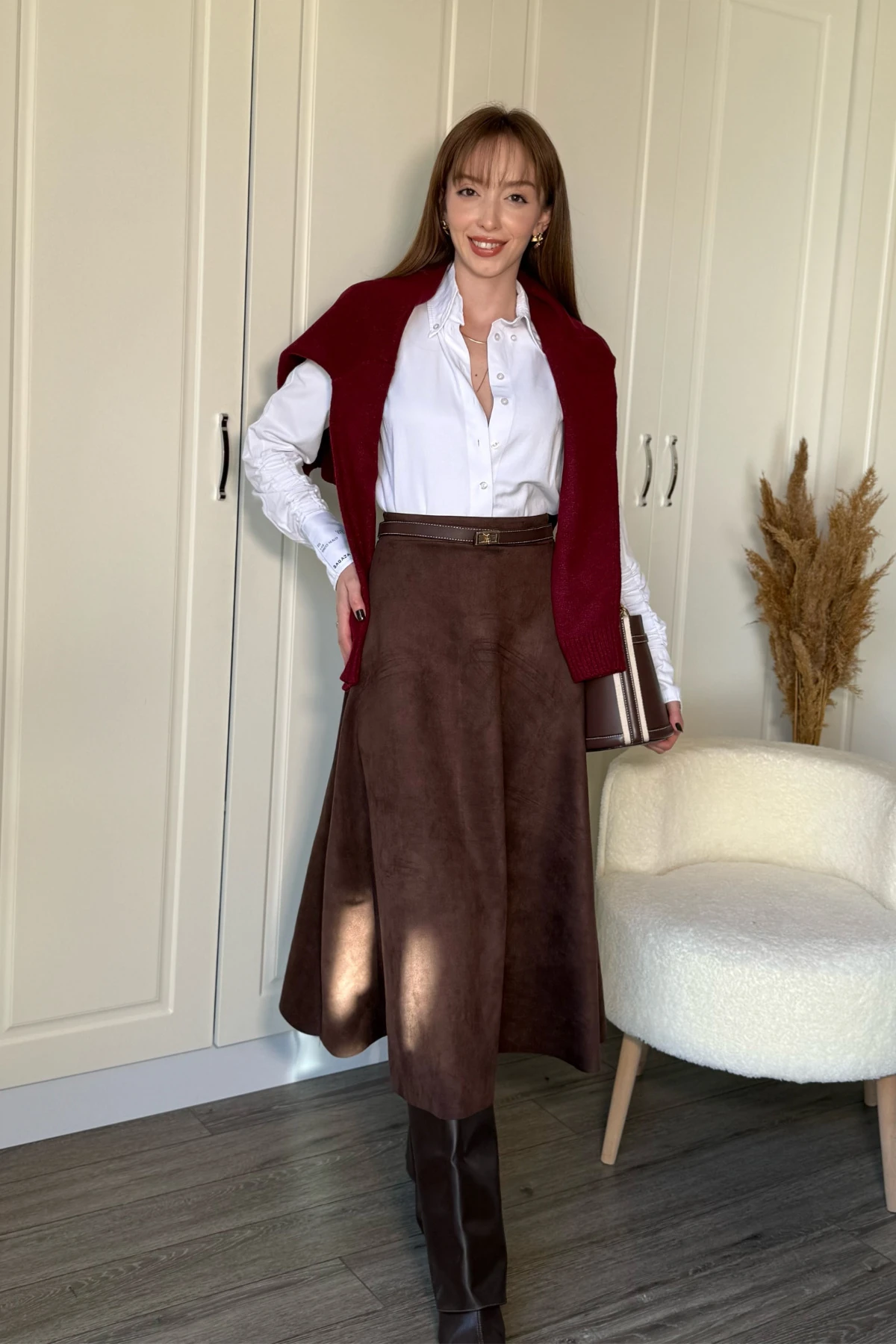 Süet Şık Midi Etek