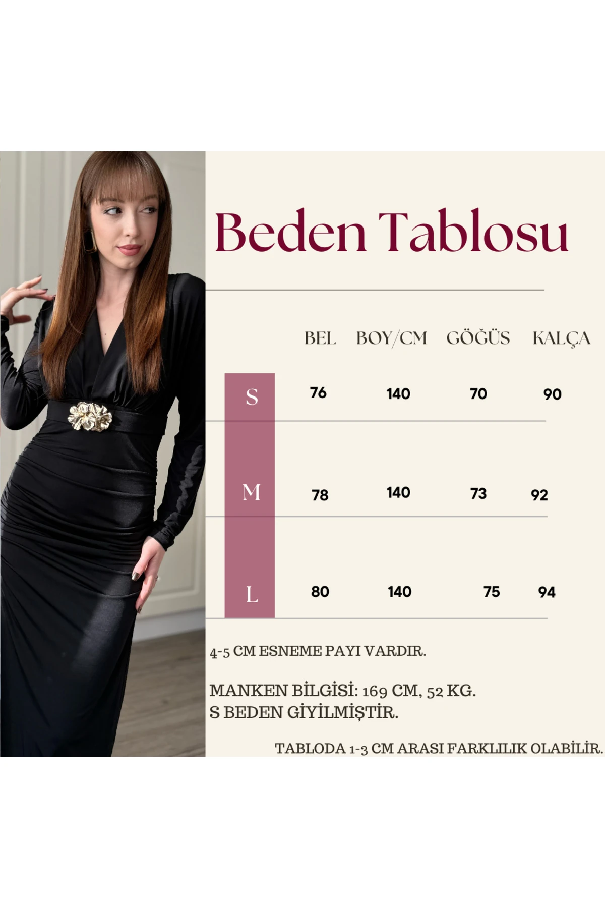 Vatkalı Gold Kemeri Çıkarılabilir Midi Drapeli Elbise