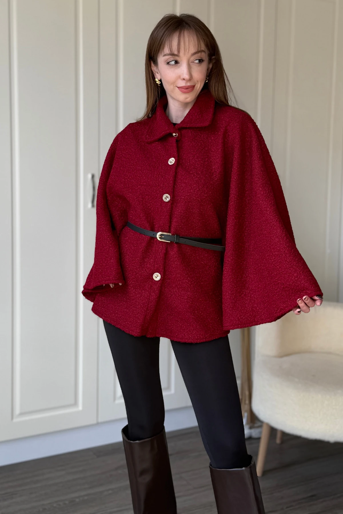 Kemeri Çıkarılabilir Buklet Bordo Panço