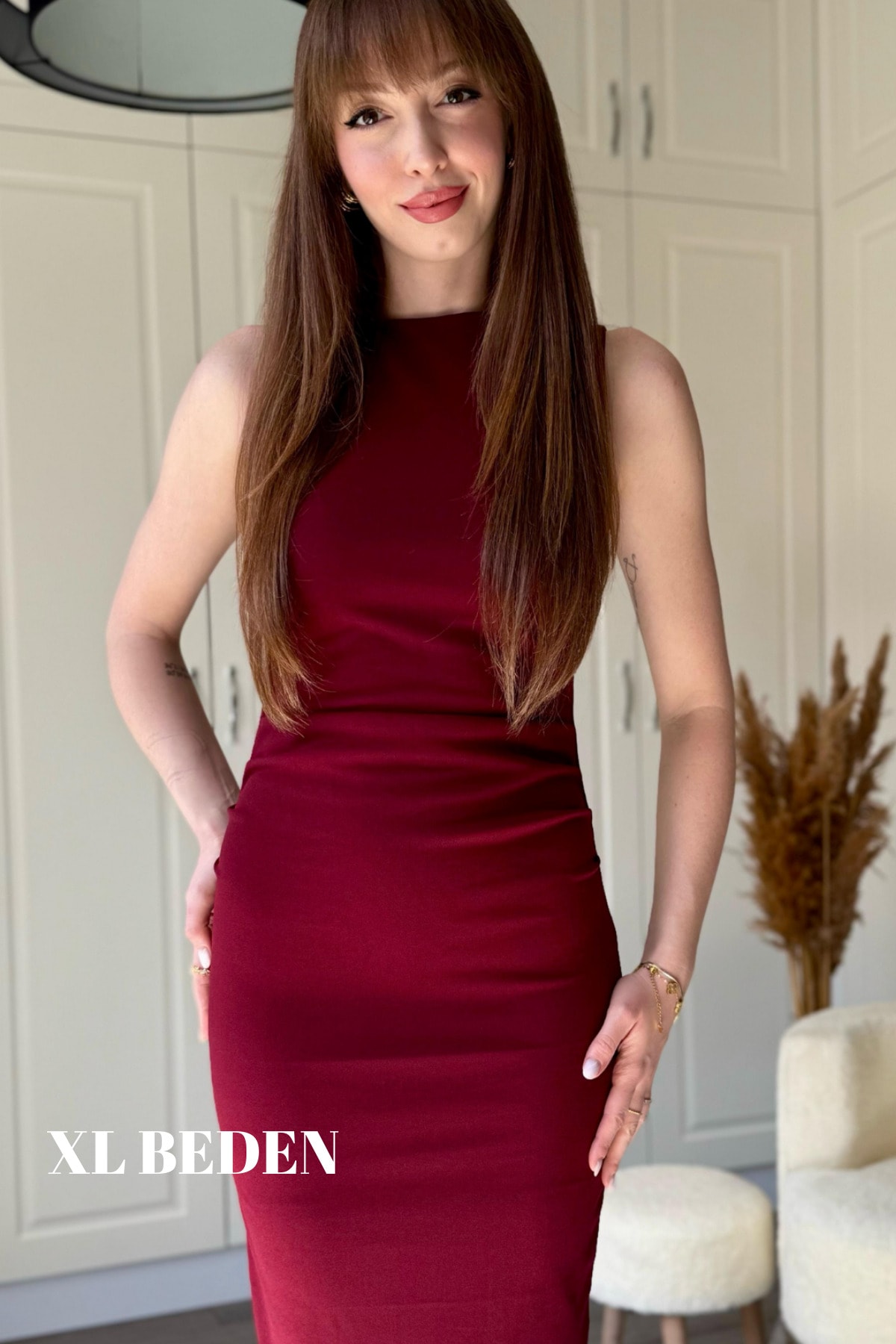 Drapeli Midi Bordo Elbise