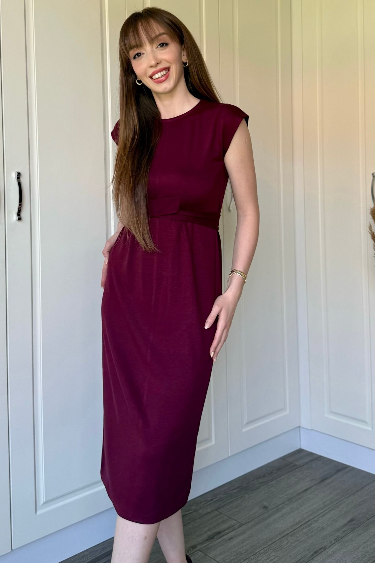 Önden Bağlamalı Midi Modal Elbise