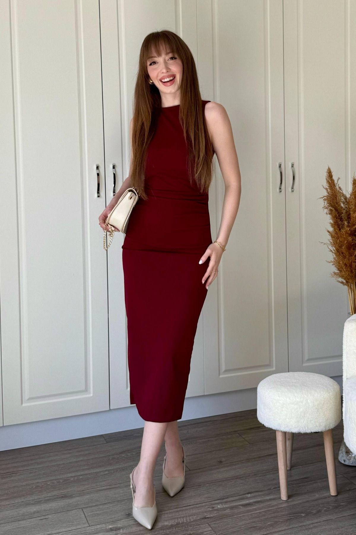 Drapeli Midi Bordo Elbise