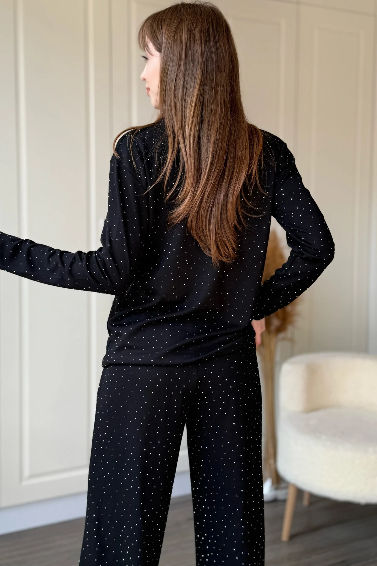 Taşlı Modal Sweatshirt Takım