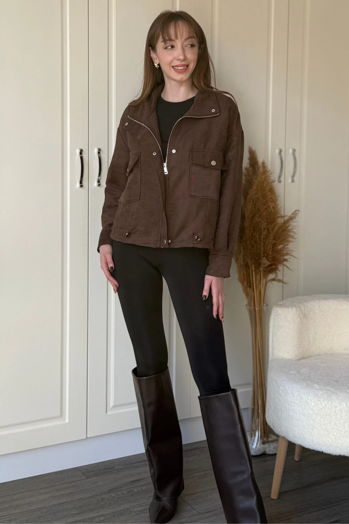 Lastikli Süet Ceket