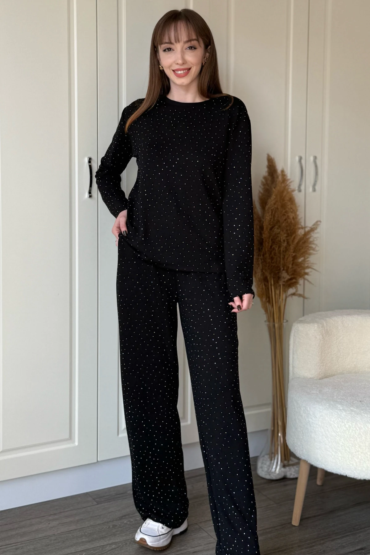 Taşlı Modal Sweatshirt Takım