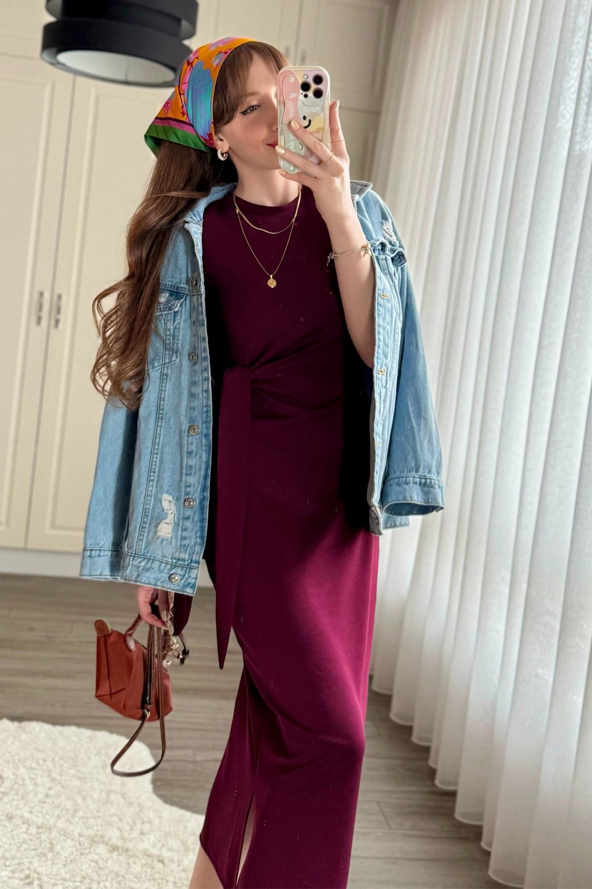 Bağlamalı Bordo Midi Modal Elbise